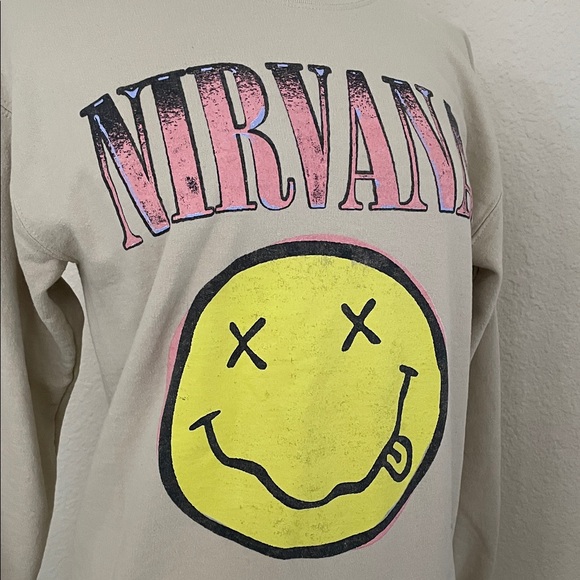 NIRVANA Beige Sweater with Pink and Yellow Graphic - Picture 3 of 6